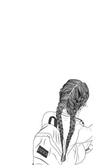 Aesthetic Girl Drawing Hair Braids Wallpaper