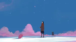 Aesthetic Girl In The Stars Laptop Wallpaper