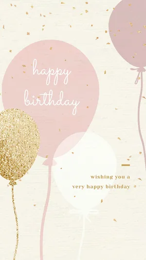 Aesthetic Happy Birthday Gold And Pink Balloons Wallpaper