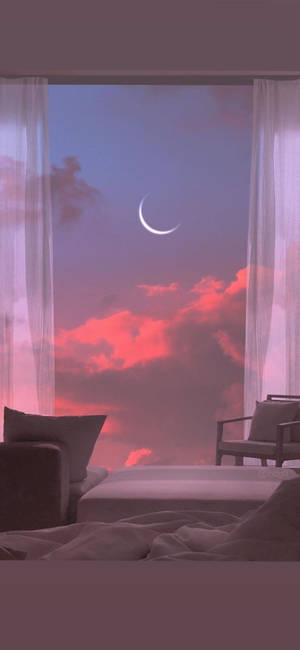 Aesthetic Home With Overlooking Purple Sky Wallpaper