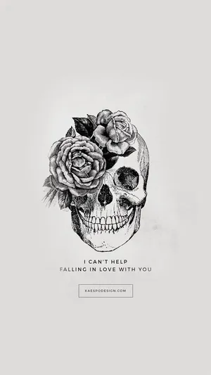 Aesthetic Love Skull And Flowers Wallpaper