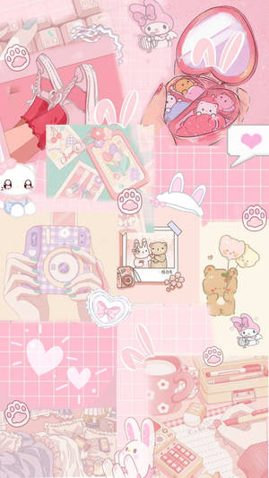 Aesthetic Pink Anime Collage Graphic Wallpaper