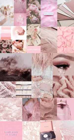 Aesthetic Pink Collage Abstract Shapes Wallpaper