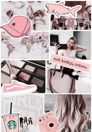 Aesthetic Pink Collage With Text Not Today Satan Wallpaper