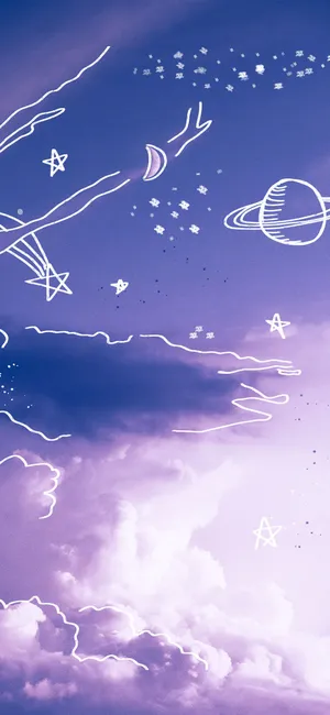 Aesthetic Sky Doodle Art Purple Pastel Iphone Wallpaper