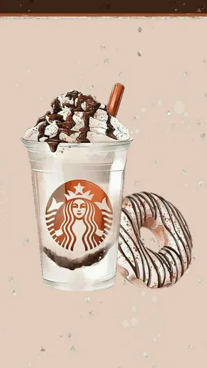 Aesthetic Starbucks Creamy Iced Coffee Drink With Donut Wallpaper