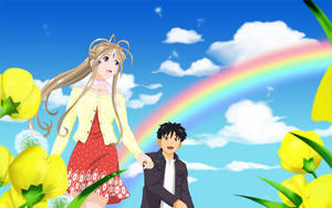 Ah My Goddess Keiichi Rainbow Art Wallpaper
