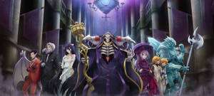 Ainz Ooal Gown Stands With Its Floor Guardians In Overlord Wallpaper