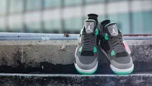 Air Jordan 4 Grey Green Glow Wallpaper