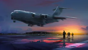 Airplane Over The Runway Wallpaper