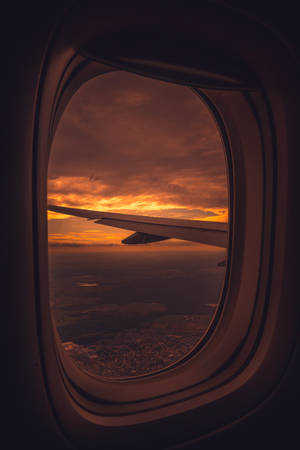 Airplane Window Red Sunset Sky Wallpaper