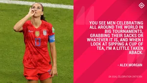 Alex Morgan With Goal Celebration Criticism Wallpaper