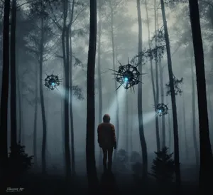 Alien Drones At An Unforgettable Forest Scene Wallpaper