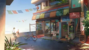 Alone Boy By The Cafe Cartoon Art Wallpaper