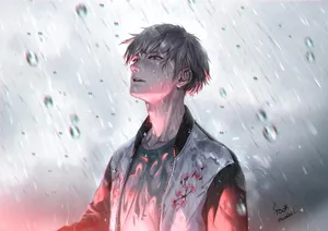 Alone Sad Anime Boys Soaked In The Rain Wallpaper