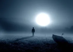 Alone Under The Moonlight - An Illustration Of Sadness Wallpaper