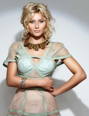 Aly Michalka Striking A Pose In An Elegant Outfit Wallpaper