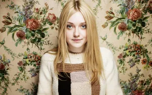 American Actress Dakota Fanning Floral Background Wallpaper