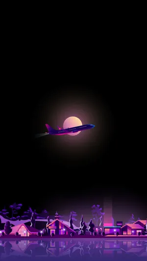 Amoled Android Plane Moon Art Wallpaper