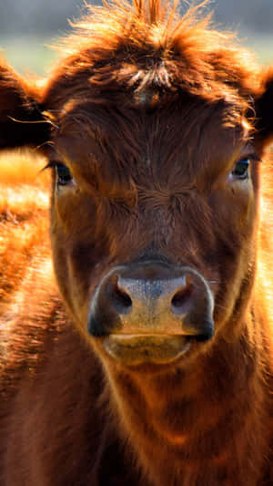 An Aesthetic Cow In A Green Field. Wallpaper