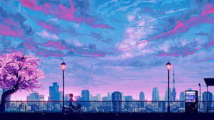 An Anime City Skyline, All Dressed Up In Majestic Colors Wallpaper