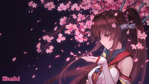 An Anime Girl Stands Beneath A Blooming Sakura Tree. Wallpaper