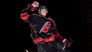 Andrei Svechnikov Of The Carolina Hurricanes In High Intensity Action Wallpaper