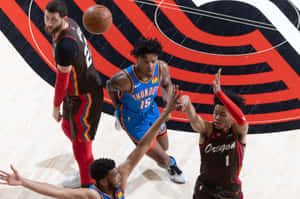 Anfernee Simons Shooting Three Against Thunders Wallpaper