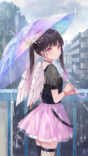 Angel Girl With Umbrella Anime Art Wallpaper