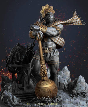 Angry Hanuman Sculpted Statue Wallpaper