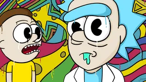 Animated Adventures Rick And Morty: Cool Doodle Art Wallpaper