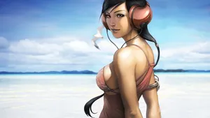 Animated Beachside Music Enthusiast Wallpaper