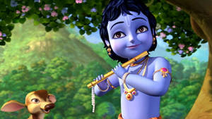 Animated Krishna Forest Animals Wallpaper