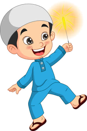 Animated Muslim Boy Sparkling Stick Wallpaper