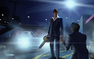 Animated Scarface Holding Chainsaw Wallpaper