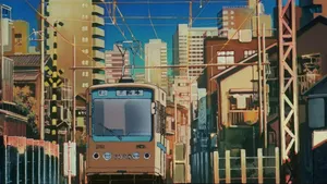 Anime Aesthetic Tram In City Wallpaper