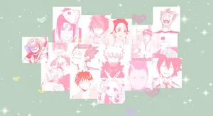 Anime Collage Wallpaper Green Pastel Wallpaper