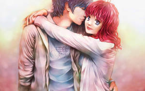 Anime Couple Hug Curly Hair Wallpaper