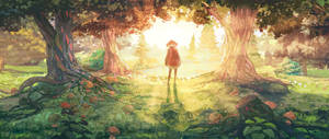 Anime Girl Enjoys The Tranquility Of The Forest Wallpaper