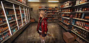 Anime Girl In Grocery Store Wallpaper