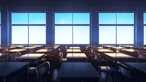 Anime School Scenery Classroom With Window View Wallpaper