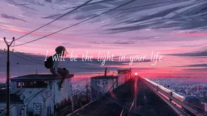 Anime Sunset Reflections Train Tracks Wallpaper