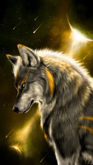 Anime Wolf Yellow Aesthetic Galaxy Wallpaper