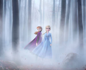 Anna And Elsa Explore The Enchanted Forest In Frozen 2 Wallpaper
