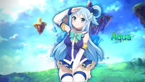 Aqua Anime Character Floating Islands Wallpaper