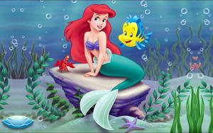 Ariel And Flounder From Disney's 'the Little Mermaid' Wallpaper