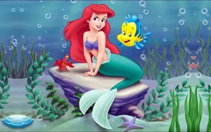 Ariel And Flounder From Disney's 'the Little Mermaid' Wallpaper