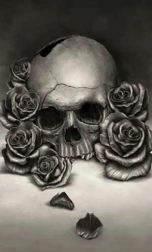 Artistic Deformed Skulls And Roses Wallpaper