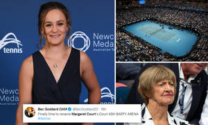 Ash Barty Playing At Margaret Court Arena Wallpaper