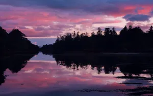 Astonishing Pink Sky Over The Irish Lake Wallpaper